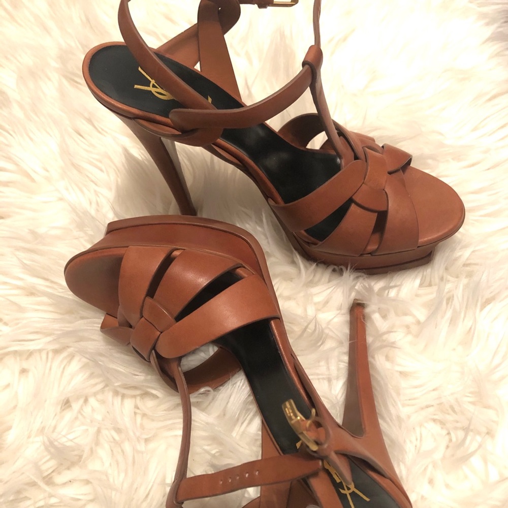 YSL Tribute Leather Platform Sandals/Heels
